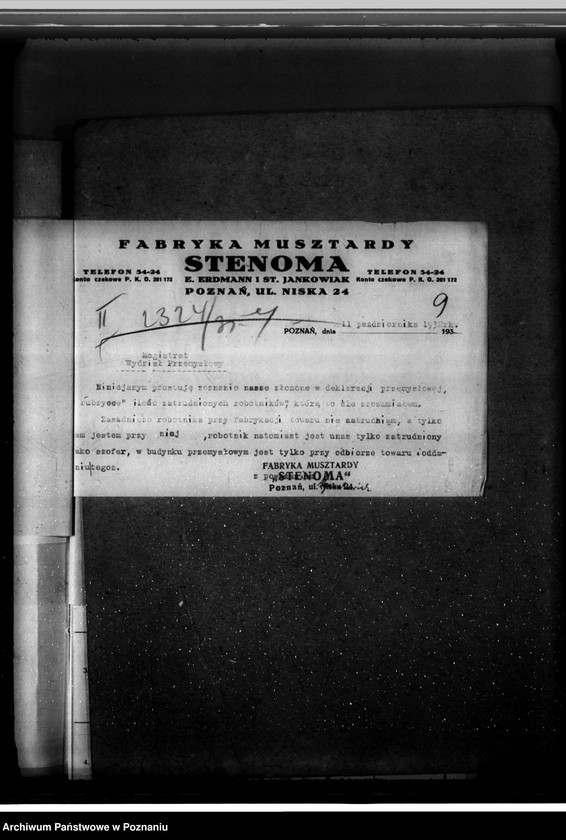 Obraz 13 z jednostki "Zatwierdzenie zakładu przemysłowego /wytwórni musztardy/ "Stenomy" w Poznaniu"