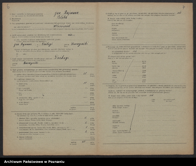 Obraz 7 z jednostki "[Kwestionariusze dotyczące stwierdzenia gruntów znajdujących się po niemieckiej stronie pogranicza a zarządzanych przez zamieszkałych po stronie polskiej] powiat leszczyński"