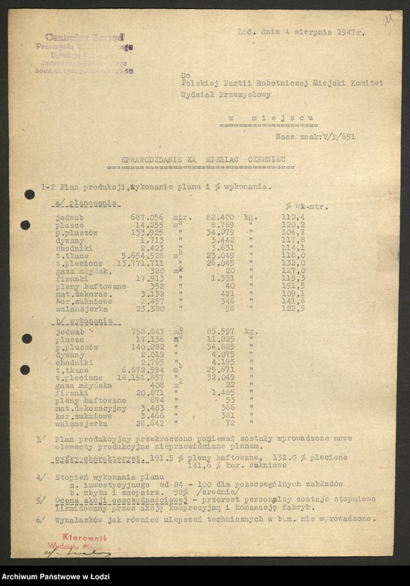 Obraz 12 z jednostki "Dyrekcja Przemysłu Jedwabniczo - Galanteryjnego; protokół z narady Dyrekcji, sprawozdania okresowe, raporty dzienne o wykonaniu planu produkcji"
