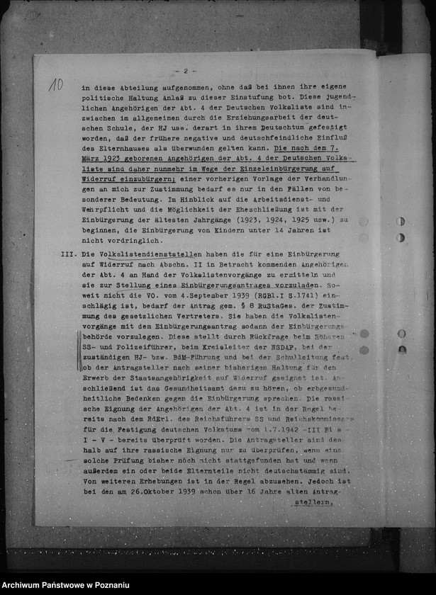 Obraz 14 z jednostki "Anwendung der Polenstrafrechts - Verordnung. Einbürgerung der Angehörigen der Abteilung IV der Deutschen Volksliste auf Widerruf. Anerkennung als privilegierte Schutzangehörige."