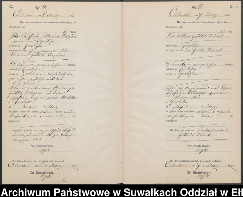 image.from.unit.number "Sterbe-Neben-Register des Preussischen Standes-Amtes Orlowen Kreis Loetzen für das Jahr 1892"