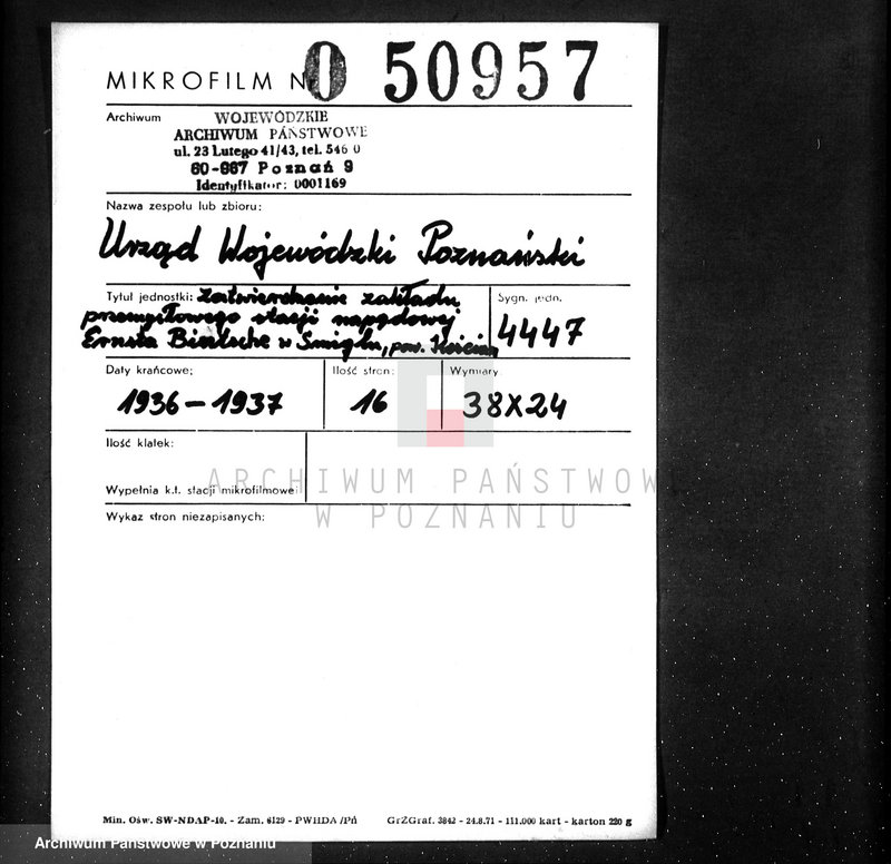 Obraz 2 z jednostki "Zatwierdzenie zakładu przemysłowego stacji napędowej Ernesta Bintscha w Śmiglu, pow. kościański"