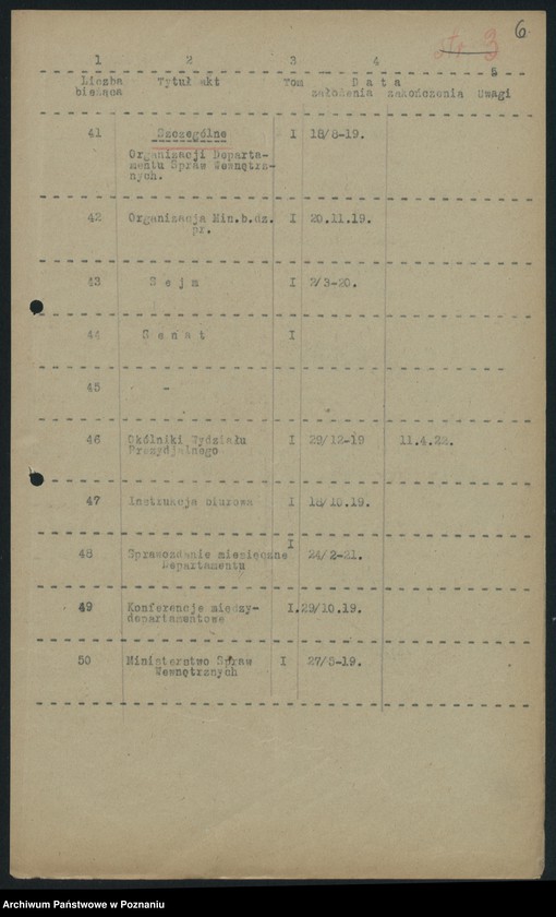 Obraz 8 z jednostki "Wykaz akt Departamentu V [Spraw Wewnętrznych] Ministerstwa B. Dz. Pruskiej w Poznaniu"