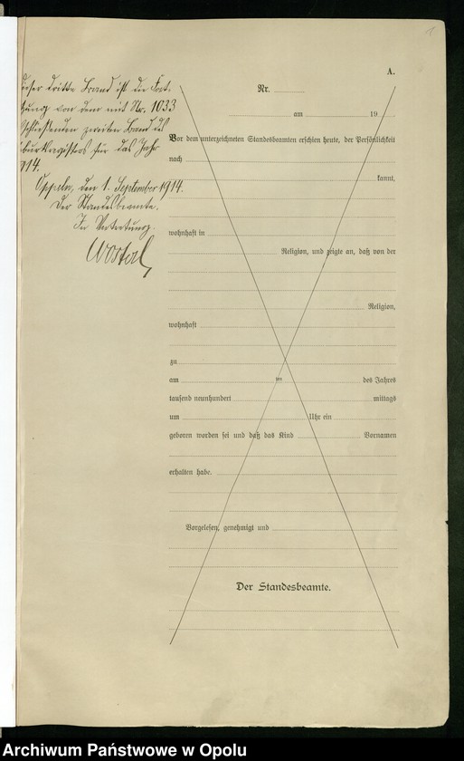 Obraz 5 z jednostki "Urząd Stanu Cywilnego Opole Księga Urodzeń Rok 1914 1034-1493"