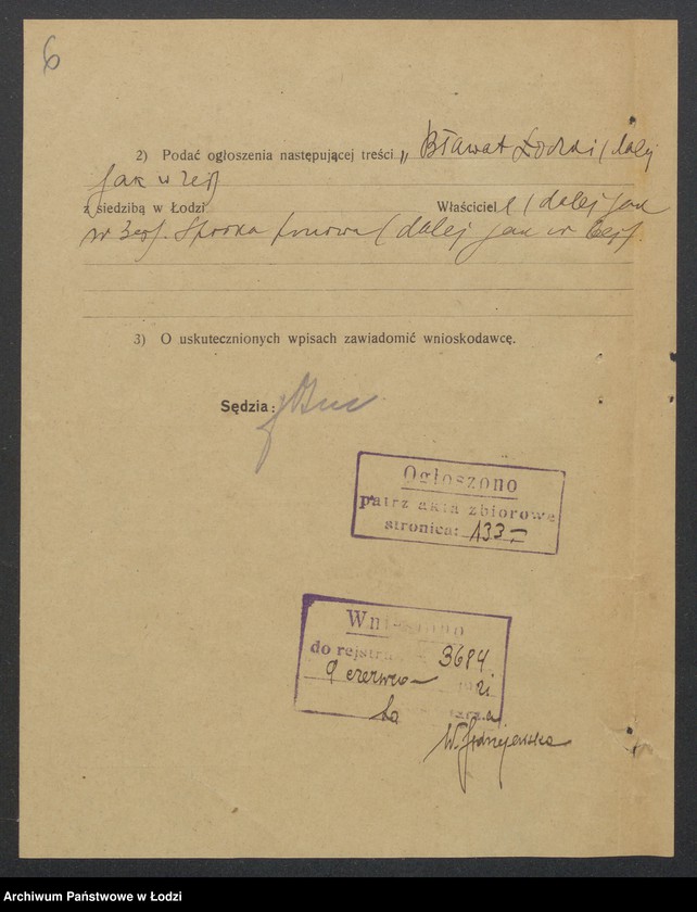 Obraz 8 z jednostki "Fiszel Besterman, Menachem Orbach- "Bławat Łódzki"- sprzedaż manufaktury i przędzy"