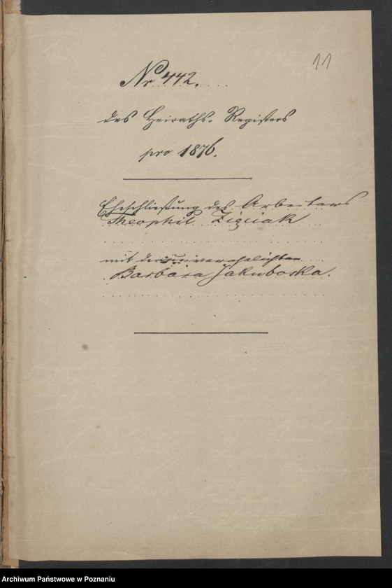 Obraz 13 z jednostki "Die von den Verlobten beigebrachten Urkunden zur Eheschliessung pro 1876"
