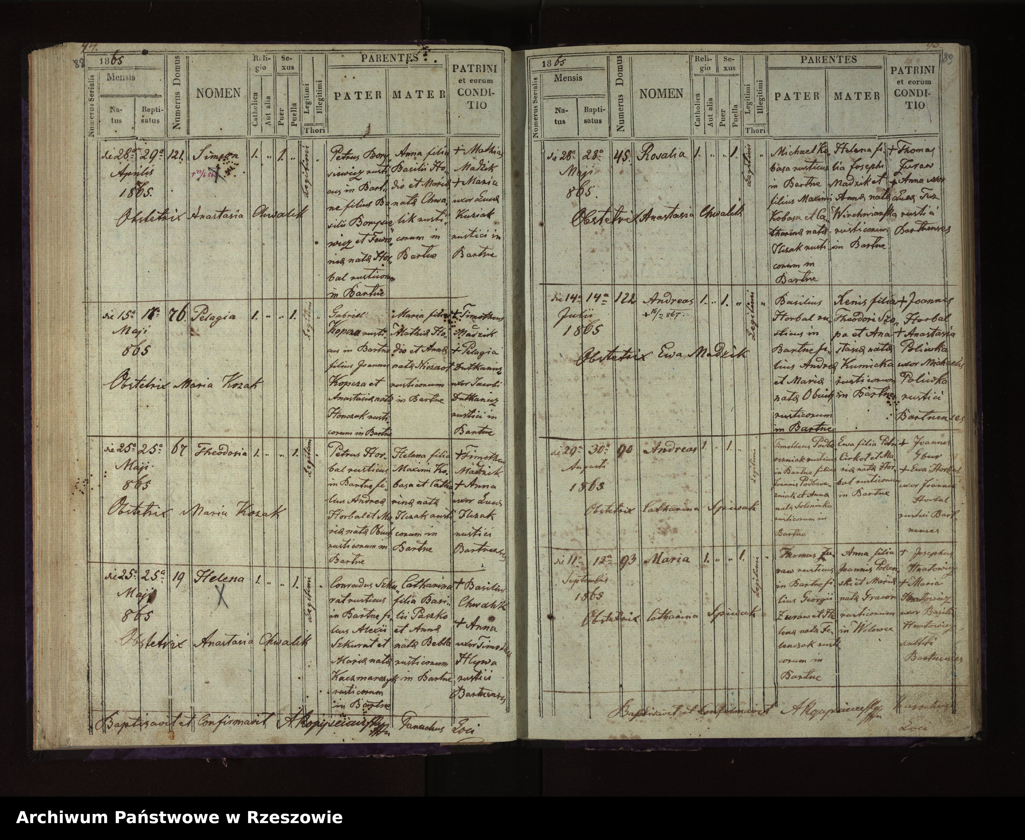 Skan z jednostki: Księga urodzeń dla miejscowości Bartne