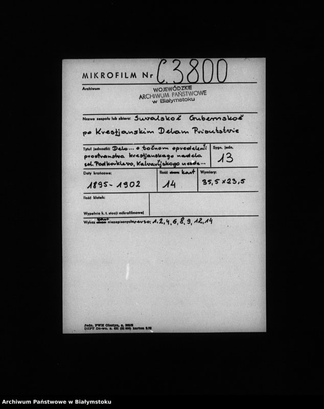 image.from.unit.number "Delo…o toĉnom opredelenîi prostranstva krestjanskago nadela sel. Podkorklevo, Kalvarîjskago uezda /gm.Janowo/"