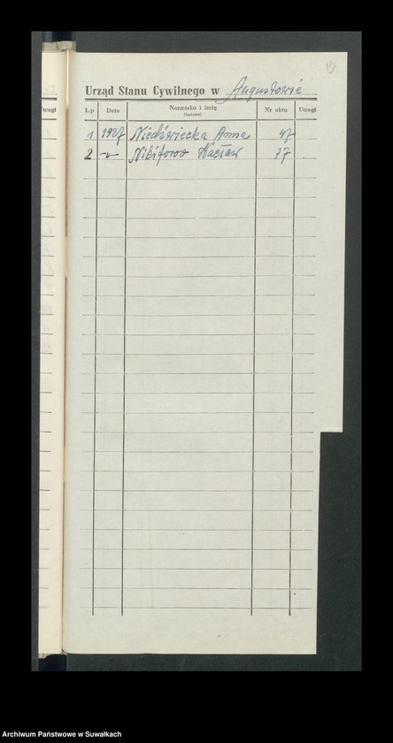 image.from.unit.number "Zgon Urząd Stanu Cywilnego w Augustowie Skorowidz Alfabetyczny rok 1927"