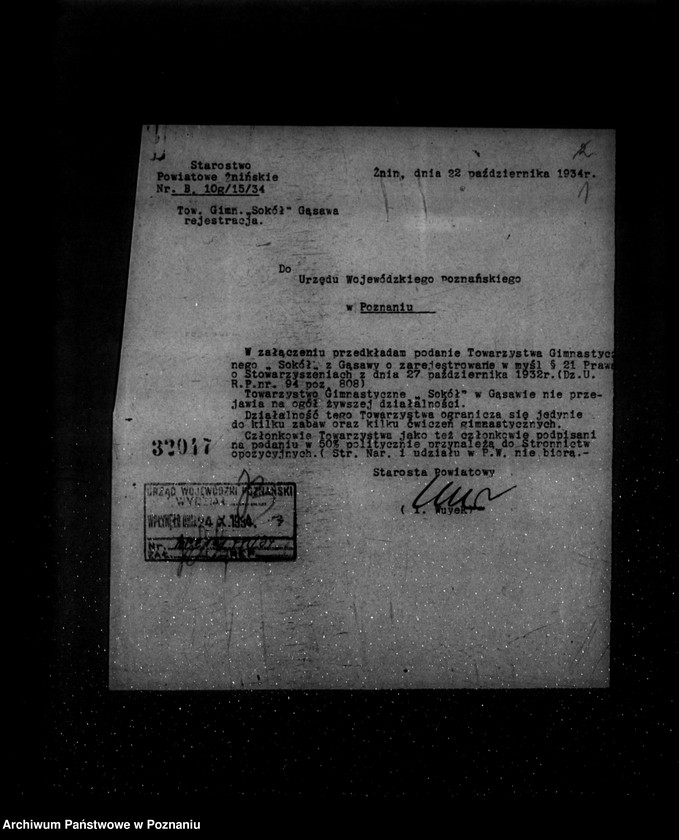 Obraz 5 z jednostki "/Towarzystwo Gimnastyczne „Sokół" w Gąsawie powiat Żnin - rejestracja/"