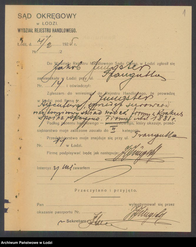 Obraz 3 z jednostki "Jakób Jűngster- agentura, sprzedaż surowców oraz komisowy skład wódek firmy "Krakus""