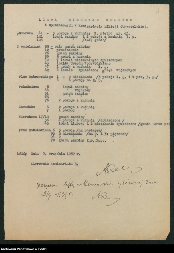 Obraz 9 z jednostki "[Akta V-go Komisariatu Milicji Obywatelskiej - pokwitowania i spisy oddanej broni, spisy wolnych lokali, rowerów i motocykli]"