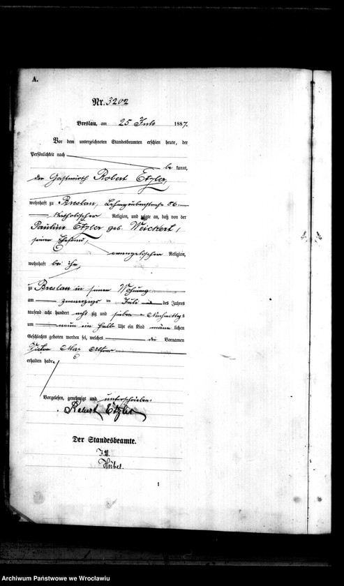 image.from.unit.number "Geburts-Haupt-Register Breslau II 1887 Band 9"