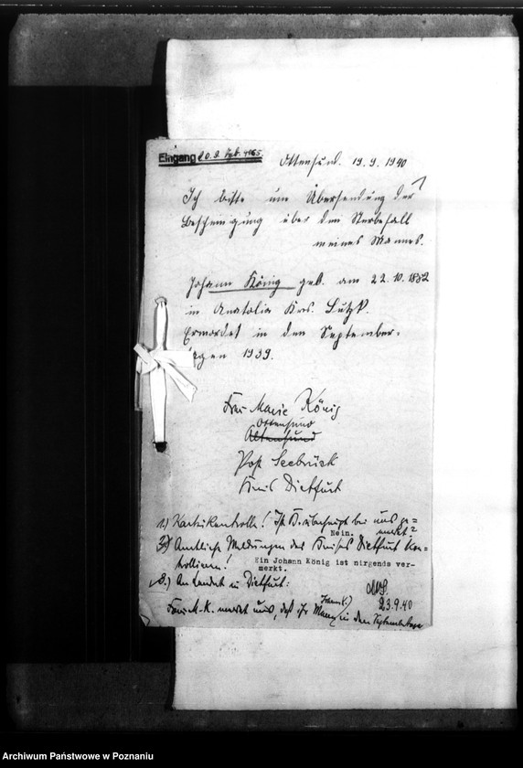 Obraz 5 z jednostki "Johann König ans Ottensund, Kreis Dietfurt (Żnin)"