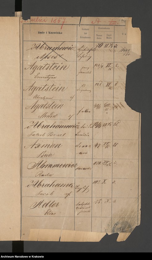 image.from.unit.number "Indeks do spisu ludności 1857, Izraelici, Litery A-Z"