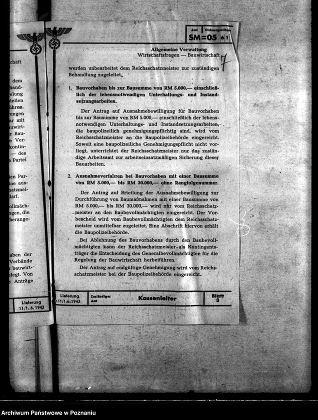 Obraz 11 z jednostki "Betriebsstoffzuteilungen für Kraftfahrzeuge. Regelung der Bauwirtschaft. Bauverbot. Lückenbebauung Posen. Behelfsbauten für Molkereien."