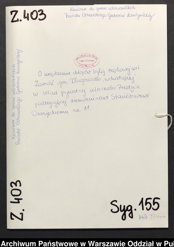 image.from.unit.number "O urządzaniu chłopów byłej rządowej wsi Zamość, gm. Długosiodło, wchodzącej w skład prywatnej własności Przetycz podlegającej ziemianinowi Stanisławowi Damięckiemu cz.11"