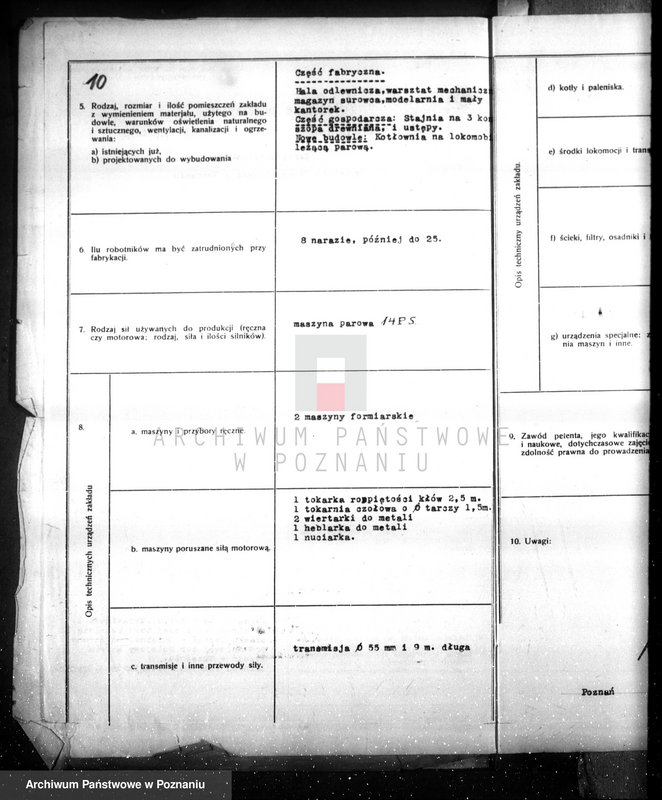 Obraz 14 z jednostki "Zatwierdzenie projektu budowy i urządzenia zakładu przemysłowego nr rej 1503 /odlewy żeliwne lano-kute i budowa maszyn przemysłowych/ Poznań ul. Wrzesińska/ Oraz Fabryka maszyn firmy „Stalum""
