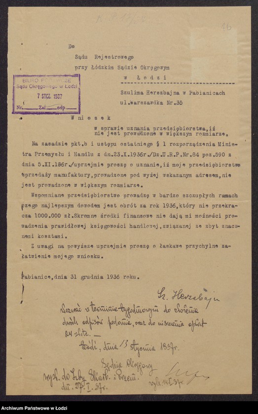 Obraz 18 z jednostki "Szulem Herszbajn- wyrób i sprzedaż manufaktury w Pabianicach"