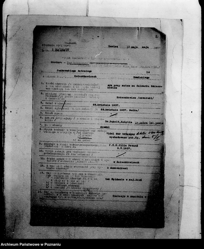 Obraz 6 z jednostki "/Wynik dochodzeń w sprawie zachorzenia na dur brzuszny/"