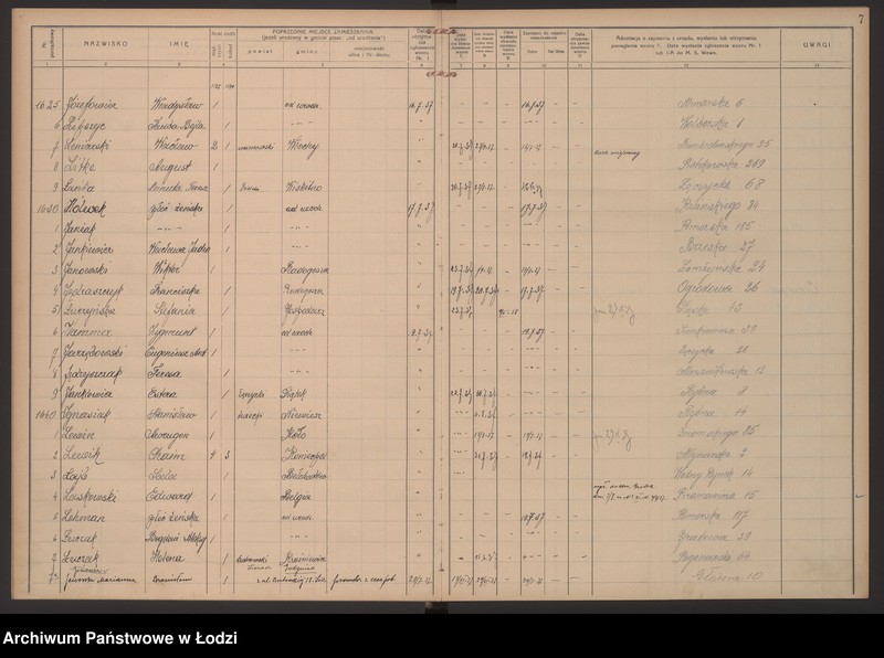 Obraz 10 z jednostki "Księga kontroli ruchu ludności (rejestr osób przybywających do gminy) Łódź, zespół III lit. H, I, J, L, Ł"