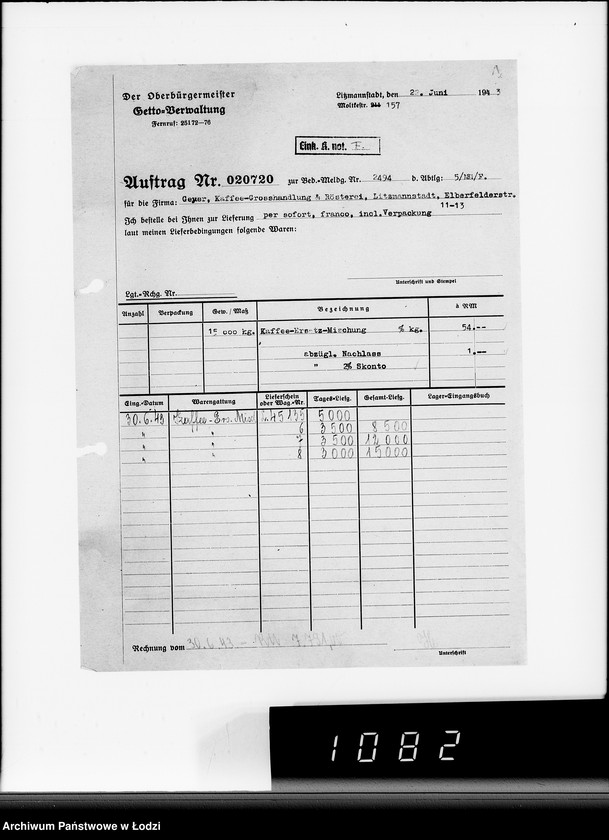 Obraz 5 z jednostki "Lebensmitteleinkauf, Aufträge, [Lieferscheinen und Rechnungen] 20461-20720"