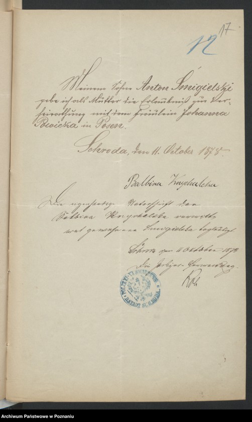 Obraz 19 z jednostki "Die von den Verlobten beigebrachten Urkunden zur Eheschliessung pro 1878"