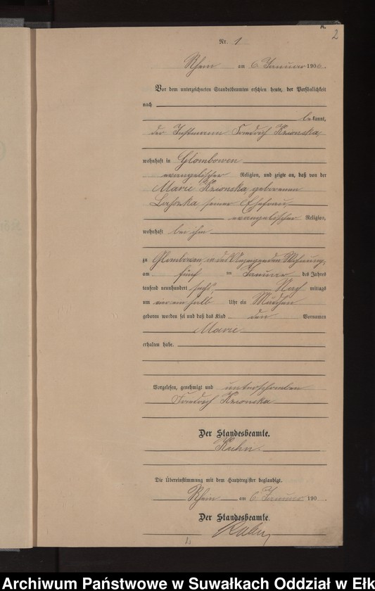 image.from.unit.number "Geburts-Neben-Register des Königlichen Preussischen Standes-Amtes Orlen Kreis Lötzen"