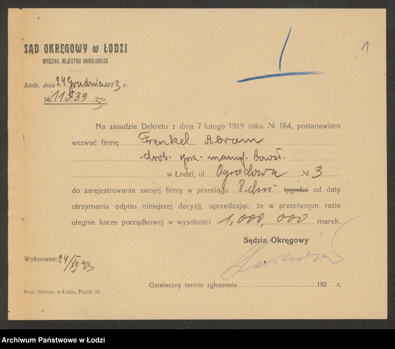 Obraz 3 z jednostki "Abram Icek Frenkiel - drobna sprzedaż manufaktury bawełnianej"