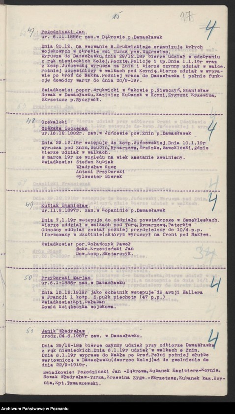 Obraz 19 z jednostki "Koło Damasławek, powiat Wągrowiec, członkowie Związku Powstańców Wielkopolskich którzy zasługują na odznaczenia."