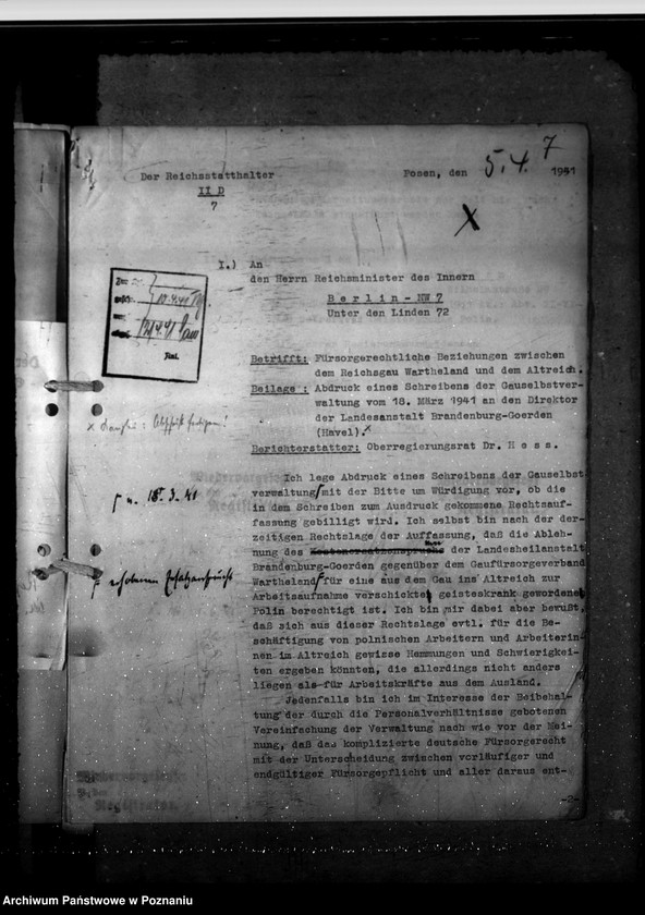 Obraz 11 z jednostki "Fürsorgerechtliche Beziehungen zu Fürsorgeträgern ausserhalb des Warthegaues"