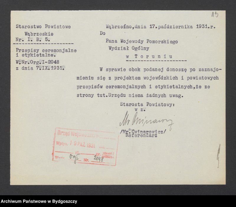 Obraz 15 z jednostki "Reprezentacja Rządu, uroczystości oficjalne i udział w nich Wojewody"