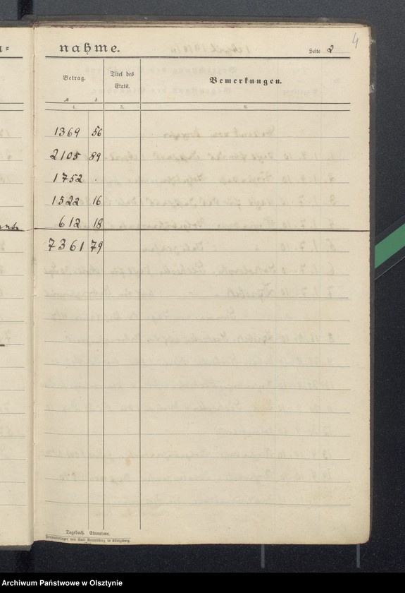 image.from.unit.number "Tagebuch über Einnahme und Ausgabe der Pfarrstellenkasse zu Seehesten"