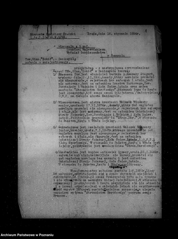 Obraz 5 z jednostki "/Towarzystwo Gimnastyczne Sokół w Zaniemyślu powiat Środa - rejestracja/"