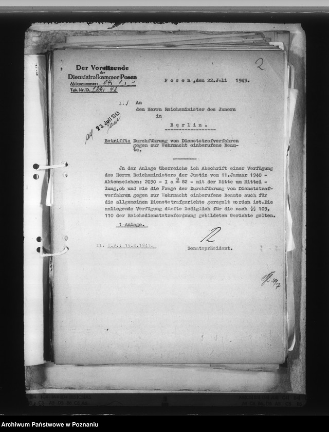 Obraz 6 z jednostki "Zarządzenia i korespondencja w sprawie organizacji Dienstarafkammer Posen"