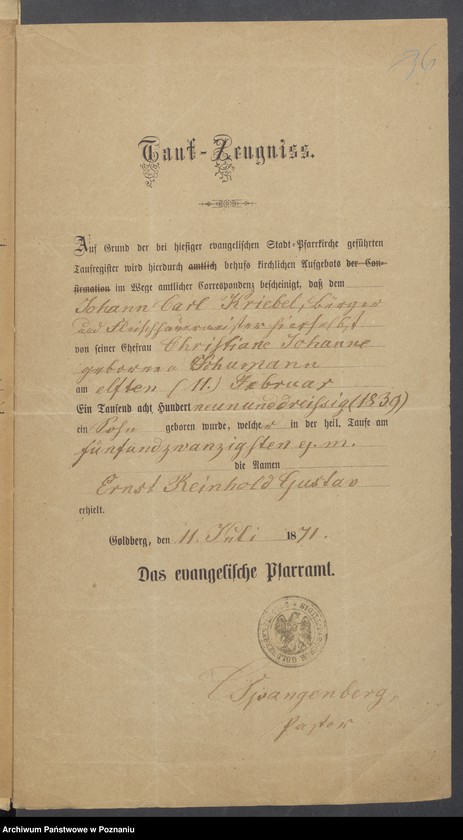 Obraz 8 z jednostki "Die von den Verlobten beigebrachten Urkunden zur Eheschliessung pro 1876"