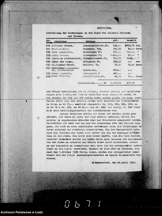 Obraz 11 z jednostki "Anordungen Getto V. von Biebow"