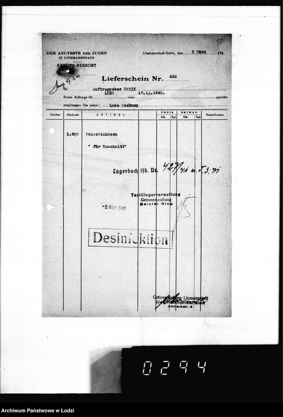 Obraz 16 z jednostki "[Dowody dostawy umundurowania dla intendentury marynarki w Kiel]"