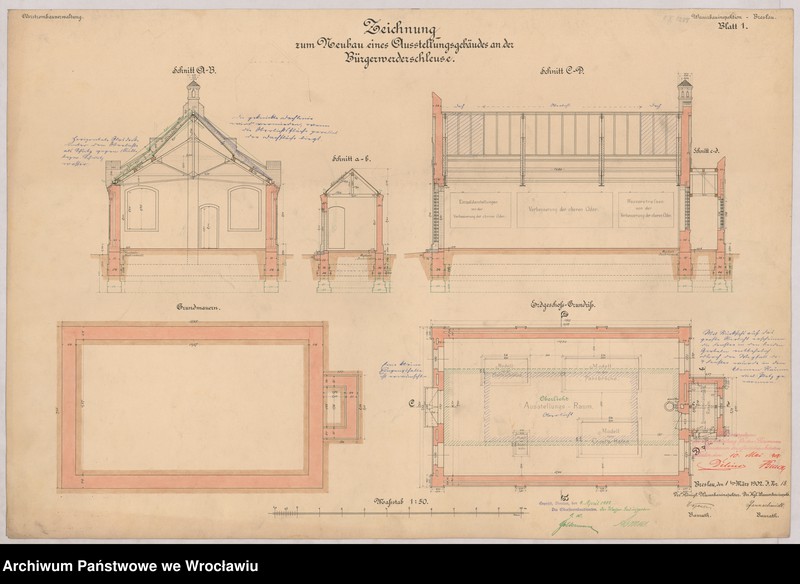 image.from.unit.number "Zeichnung zum Neubau eines Ausstellungsgebäudes an der Bürgerwerderschleuse"