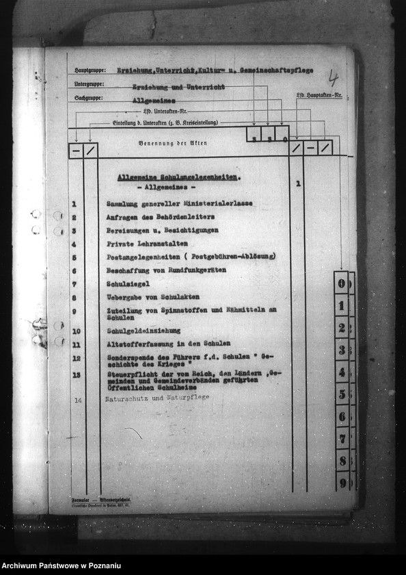 Obraz 8 z jednostki "Aktenplan der Abteilung III (Erziehung, Unterricht, Kultur- und Gemeinschafts- pflege)"