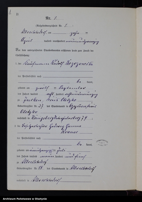 image.from.unit.number "Heiraths-Neben-Register Nr 1 - 9 [ Księga małżeństw - wtóropis ]"