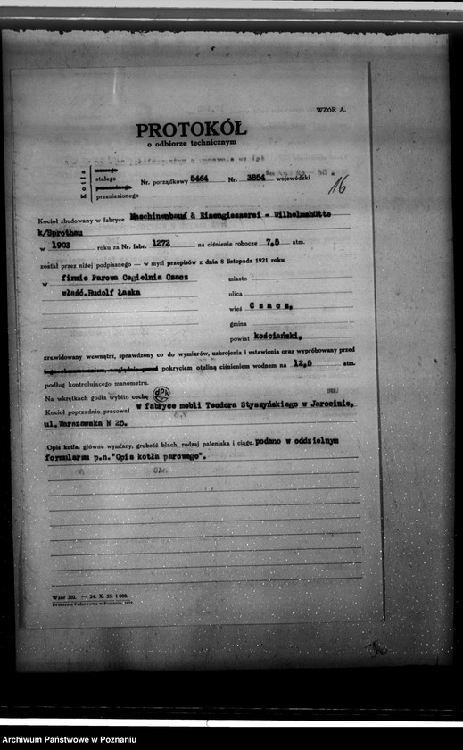 Obraz 20 z jednostki "Cegielnia w Czaczu R. Łaske, pow. kościański nr woj. kotła 3854"