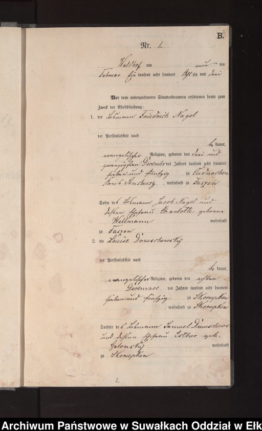 image.from.unit.number "Heiraths-Neben-Register des Königlichen Preussischen Standes-Amtes Orlen Kreis Loetzen"