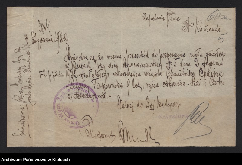 image.from.unit.number "Załączniki do akt zgonu Okręgu Bożniczego Kielce za rok 1922"