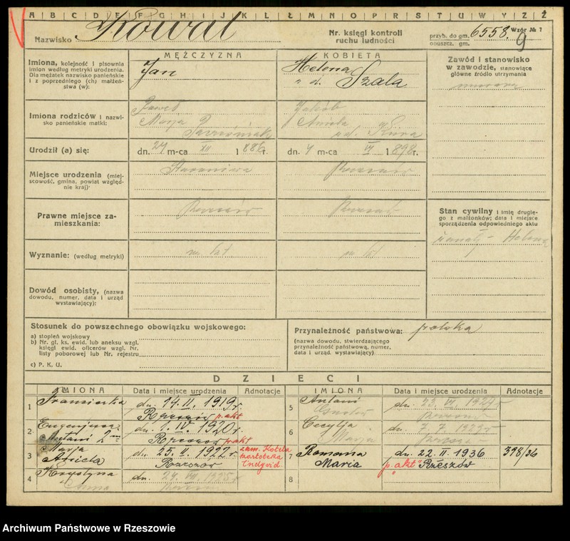 Obraz 11 z jednostki "Kartoteki kontroli ruchu ludności Litera: K"