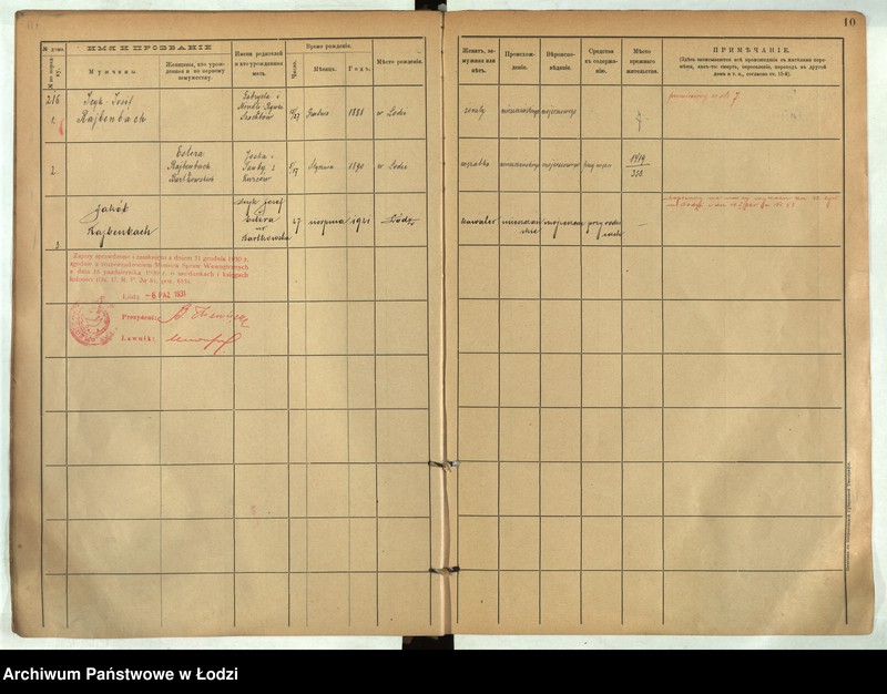 Obraz 11 z jednostki "[Księga ludności stałej m. Łodzi guberni piotrkowskiej nr domu 216-221]"