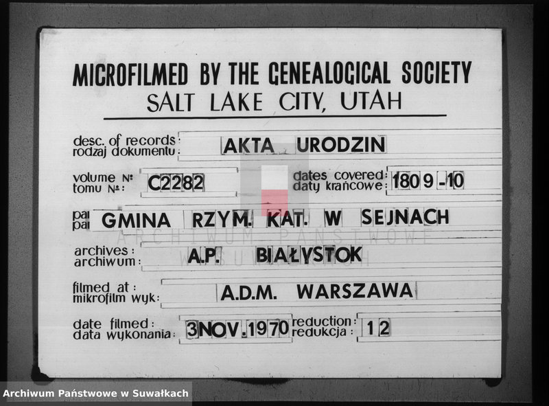 image.from.unit.number "Akta urodzonych gminy seyneńskiej od 1-go maja 1809 r."