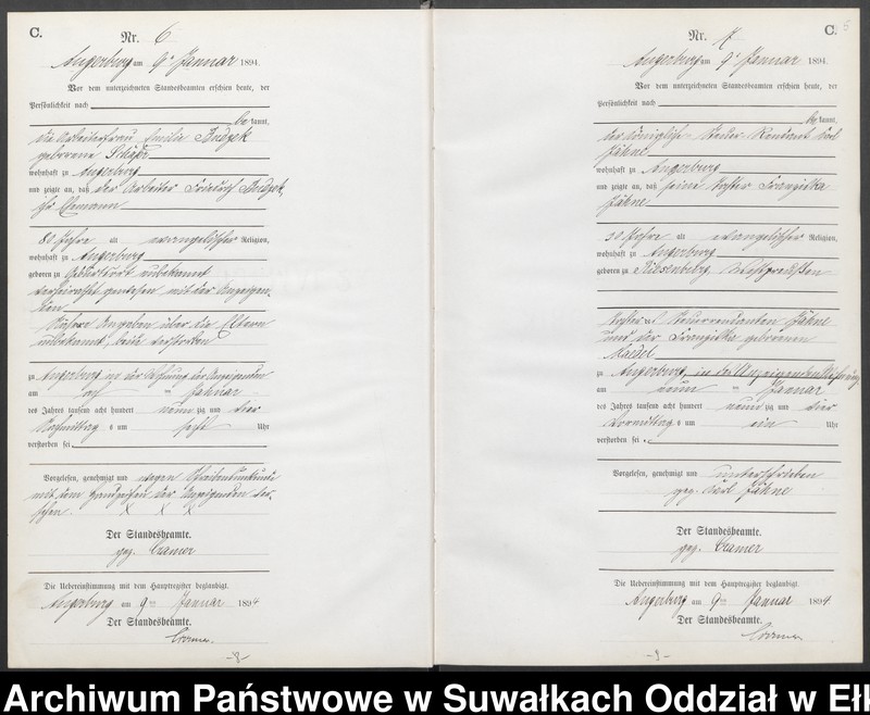 Obraz 8 z jednostki "Sterbe-Neben-Register des Preussischen Standes-Amtes Angerburg Kreis Angerburg"