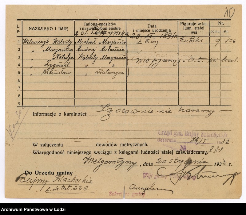 image.from.unit.number "Dokumenty do rejestru mieszkańców Rudy Pabianickiej. Witaszczyk Jan - Wróblewska Marianna"