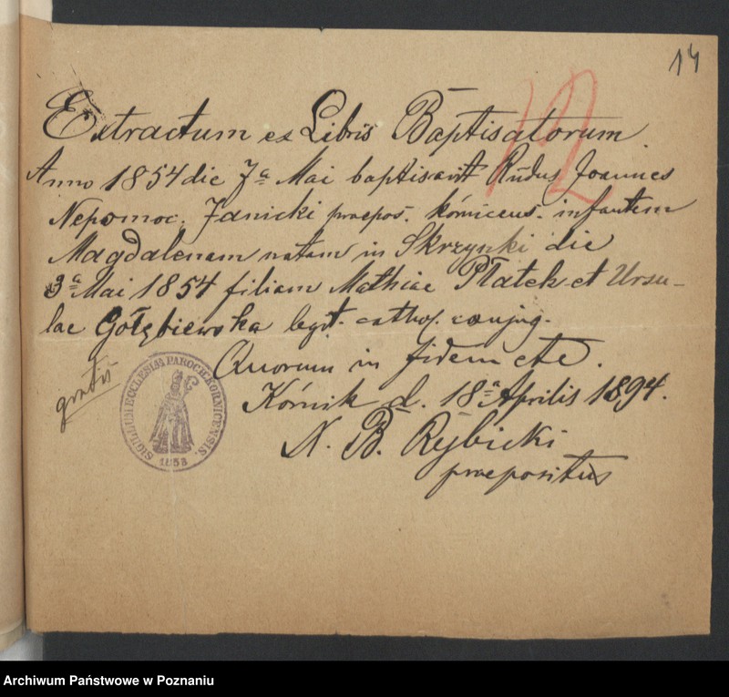 Obraz 16 z jednostki "Die von den Verlobten beigebrachten Urkunden zur Eheschliessung pro 1895"